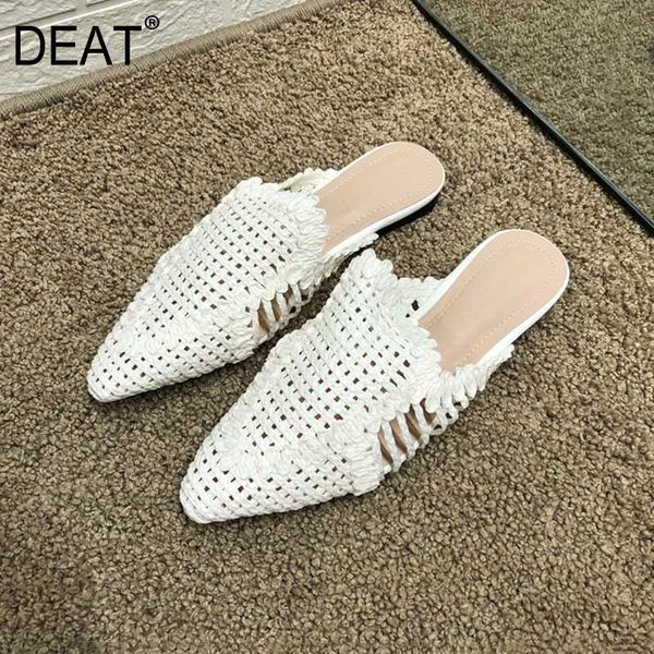 

deat] 2020 new spring summer pointed toe shallow hollow out breathable braid flat slippers women shoes fashion tide 10h450, Black