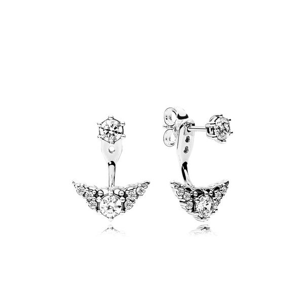

temperament light luxury princess crown stud earrings for pandora 925 sterling silver inlaid cz diamond fairy tale delicate ladies earrings, Golden;silver