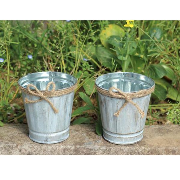 

vintage metal bucket planter garden flower pot with handle garden ornament