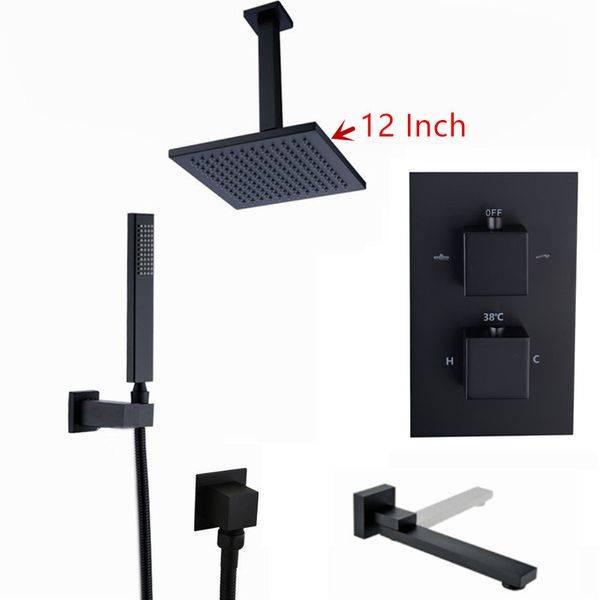 

black brass thermostatic faucets bathroom faucet set thermostatic mix valve with 12 inch rainfull shower head 3 ways