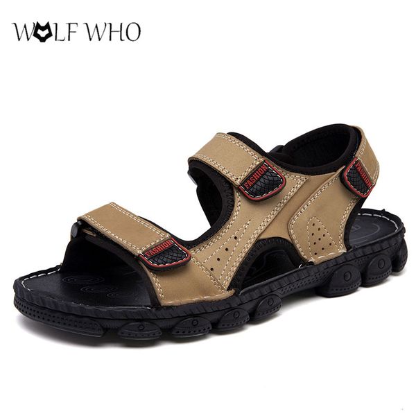 

summer men sandals comfortable open toe genuine leather sandalias handmade outdoor walking footwear big size 46# zapatos hombre, Black