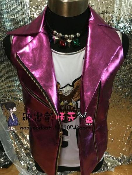

men's vests man brand hip hop sleeveless jacket nightclub male singer fashion stage costume mens performance lapel zipper vest, Black;white