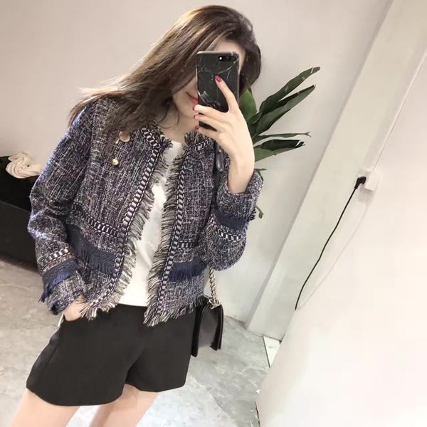 

new 2019 autumn winter small fragrant tweed jacket coat women fashion cardigan long sleeve tassels fringed short jacket outwear, Black;brown