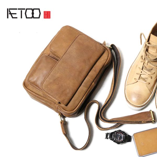 

aetoo retro casual nature leather men bag shoulder messenger bag head layer cowhide men's postman package summer small