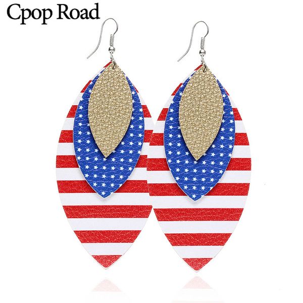 

кожаные серьги cpop искусственной для женщин американского флага мульти layers zebra pattern red white stripe падение серьга женского trendy, Silver