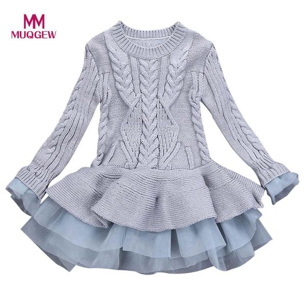 

muqgew kids dress girls knitted sweater winter pullovers crochet tutu dresses clothes fashion solid warm baby girl dress y190516, Red;yellow