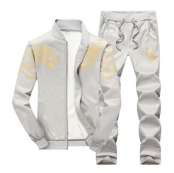 

mens two piece sets loose sports clothing spring male designer tracksuits dragon pattern 2pcs clothing sets, Gray