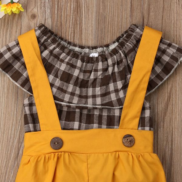 

2 шт. детские дети девушки проверьте футболка топы блузка + шорты нагрудники брюки общая одежда, White