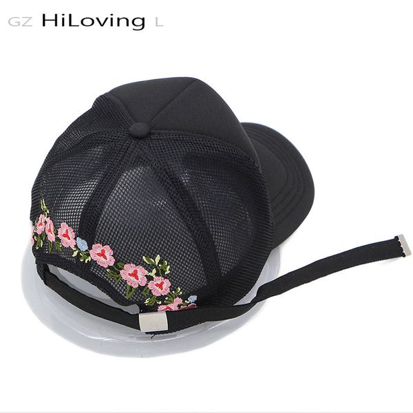 

gzhilovingl news women flower embroidery baseball cap adjustable hats ladies cotton black hip hop cap summer mesh baseball, Blue;gray