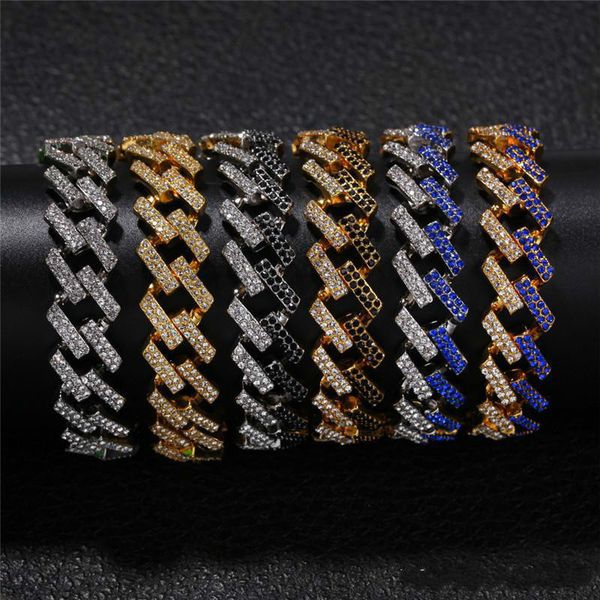 

mens gold silver chain miami cuban link hip hop bling chains designer bracelet men hiphop jewelry luxury diamond iced out bracelets 15mm, Black