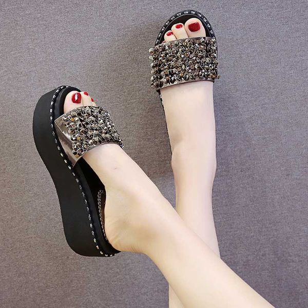 

female shoes womens slippers outdoor platform slides fashion med loafers 2020 soft flat luxury bling pu med house slippers, Black