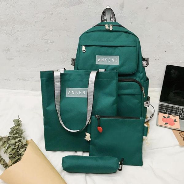 

4 set backpack casual women shoulder bags candy colour women backpack multi-pocket school bag for teenage girls mochilas female