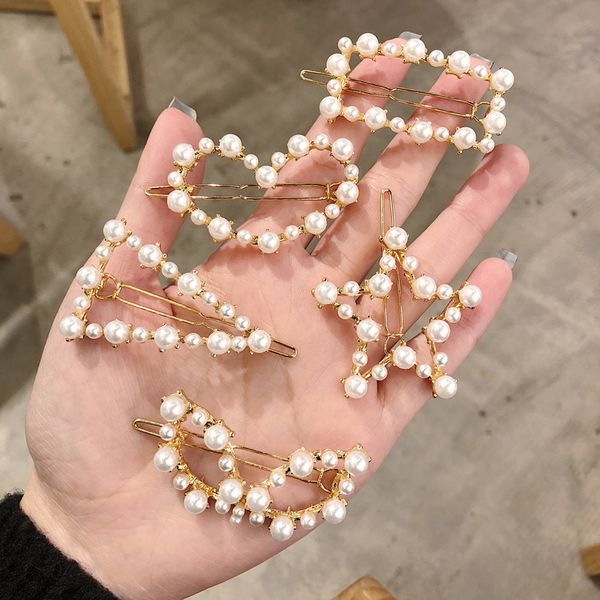 

ins pearl hair-pin party prom heart star butterfly korean design geometry hair-styling hair accessories for women lady girls, Golden;white