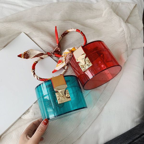 

2020 new transparent mini tote bags for women summer fashion acrylic handbags scarves design hand bag lady cute handbag