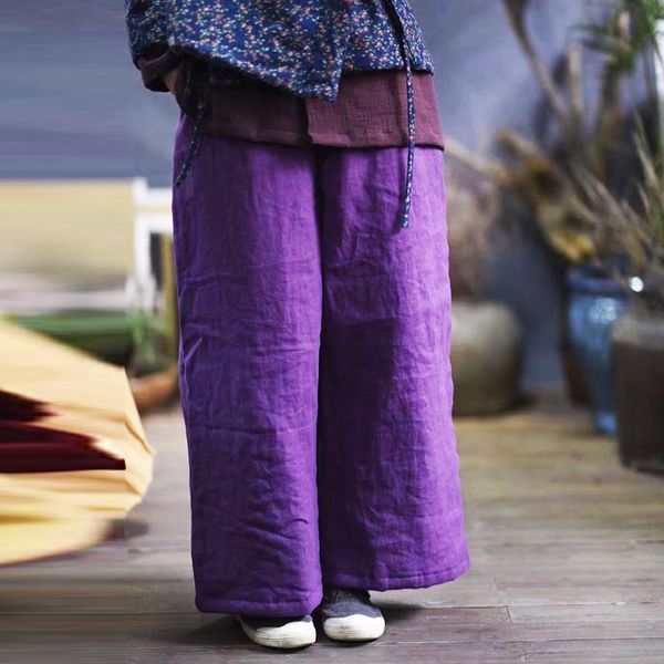 

johnature 2020 new cotton linen elastic mid waist loose vintage full length pants 4 solid color casual women wide leg pants, Black;white