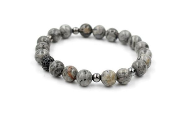 

8mm gfyh42 gold silver copper cz zircon cubic zirconia elastic adjusted charm nature stone picture stone agate onyx bracelet, Black