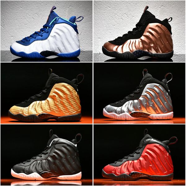 

posite pro gym blue hyper crimson kids basketball shoes penny hardaway foams one boys girls copper metallic children athletic sport sneakers