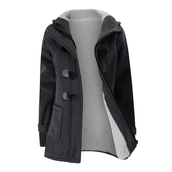 

women's fashion trench coat autumn thick lining winter jacket overcoat female casual long hooded coat zipper horn button outwe, Tan;black