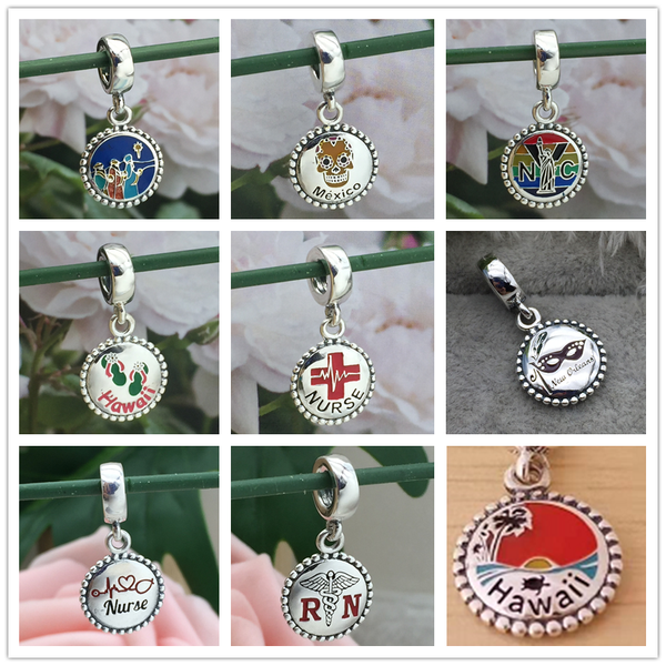 

new mexico nurse hawaii dangle charm 925 sterling silver charms beads fit bracelets pendant necklaces diy christmas gift jewelry, Blue;slivery