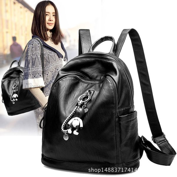 

college style women's schoolbag shoulder bag korean-style fashion soft leather backpack diaper bag