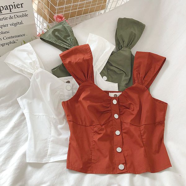 

2020 summer ladt tank cotton solid color crop top, White