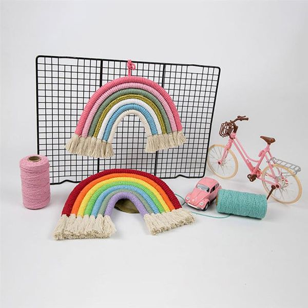 

exquisite rainbow macrame woven wall tapestry hanging art wall decor hand-woven rainbow for home car