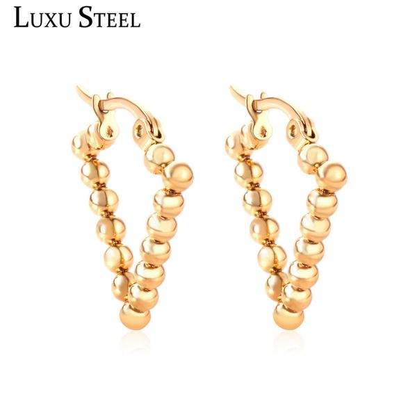 

luxusteel gold/silver beaded triangle hoop earrings stainless steel bohemia jewelry female earrings brinco party accessories, Golden;silver