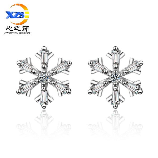 

snowflake stud earrings womens korean version of the small fresh diamond romantic flower student network red hipster jewelry ear jewelry, Golden