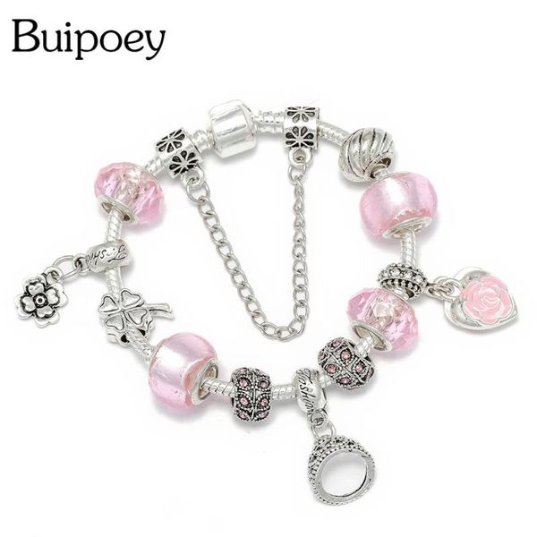 

buipoey серебряный цвет короны браслеты шарма для женщин девушки цветы кулон лаки листьев розовый кристалл из бисера браслет оригинальный по, Golden;silver