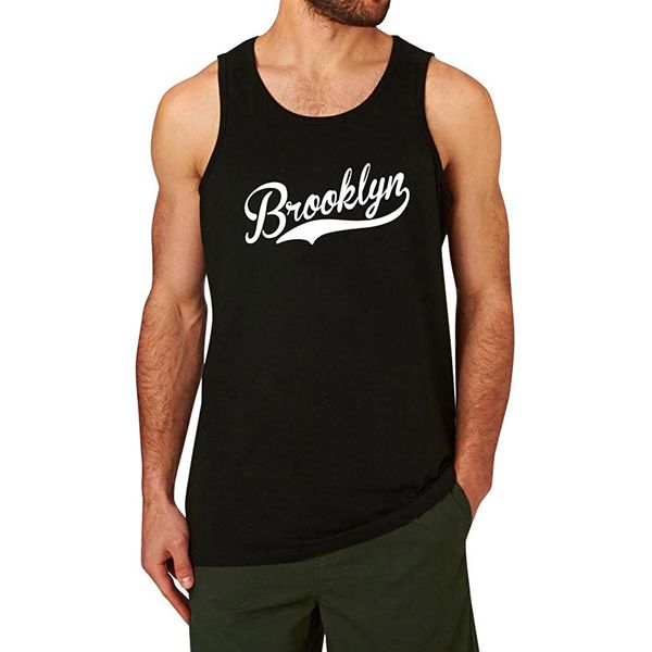 

men's brooklyn fitness workout tank men cotton tank print shirt summer cotton letter print tank top, White;black