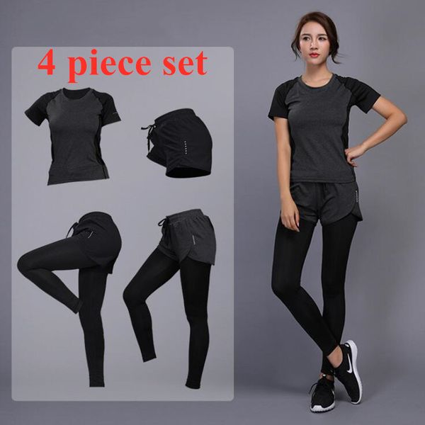 

women yoga sport 4 piece set quick dry gym fitness pants female workout shorts athletic running t-shirt ropa deportiva mujer