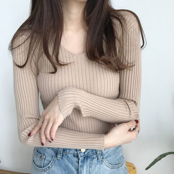 

женщины v шеи длинным рукавом свитера jumper трикотаж slim fit пуловер топ блуза, White;black