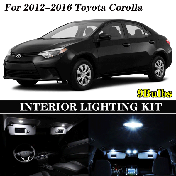 

9x canbus error led interior light kit package for 2012-2016 corolla car accessories map dome trunk license light