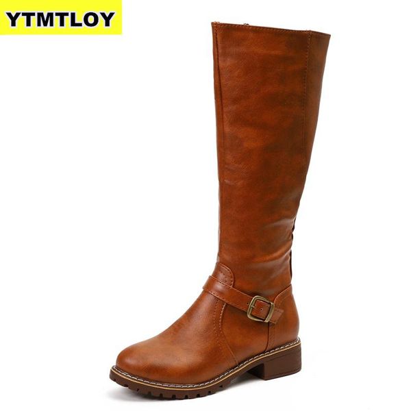 

2019 new arrival riding boots square med heel fur platform winter knee high boots women motorcycle work, Black