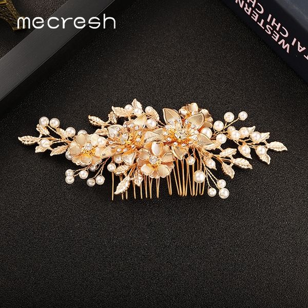 

mecresh fashion handmade bridal hair combs jewelry women accessories simulated pearls flower wedding headpieces for bride fs190, White;golden