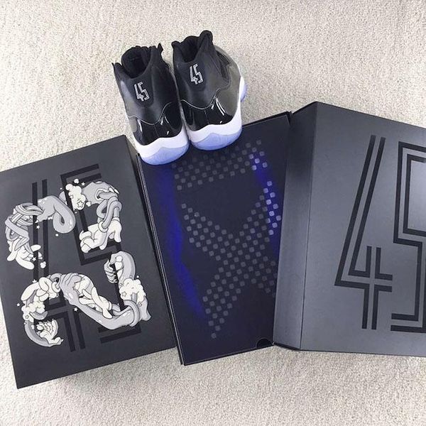 

2020 new 11 space jam 45 men casual shoes authentic concord 45 black white 378038 -003 real carbon fiber athletic sports shoes