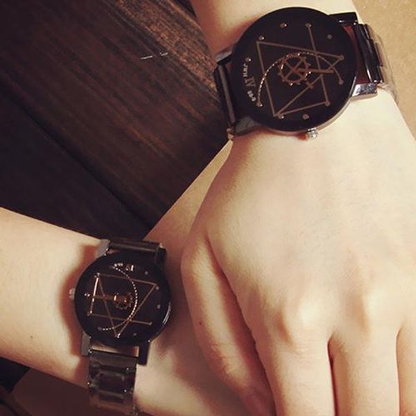 

fashion men women couple watch lover compass hands stainless steel band analog quartz wrist watch paired, Slivery;brown