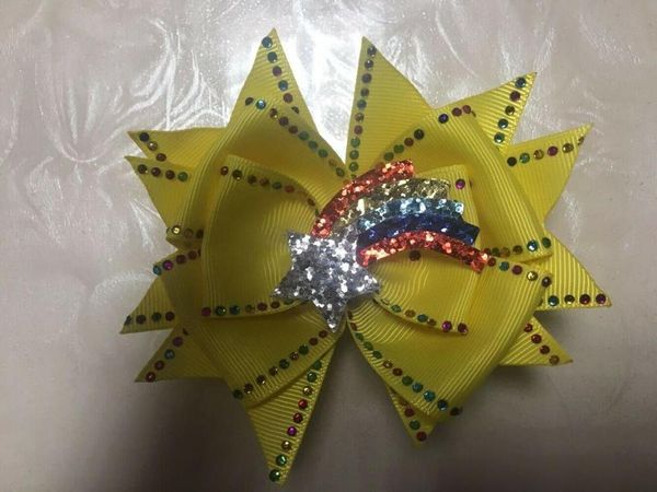 

10 girl 4.5" shine butterfly hair bow rhinestone rainbow, Slivery;white