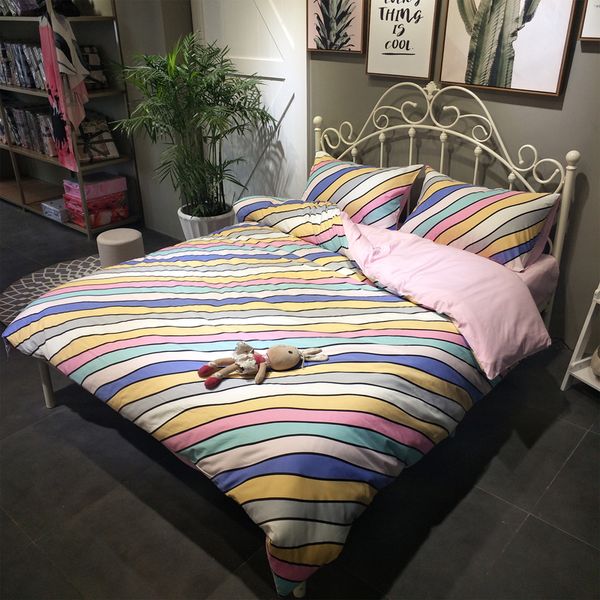 Rainbow Stripe Bedding Set Cotton Bed Sheet Comforter Duvet Cover