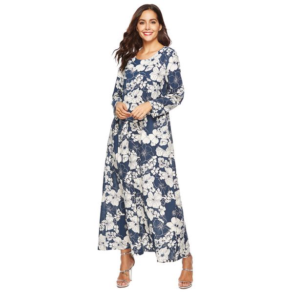 

Women Long Sleeve Vintage Printed Loose Linen Cocoon Long Maxi Dress Womens Designed Females Trendy Ladies women's dresses