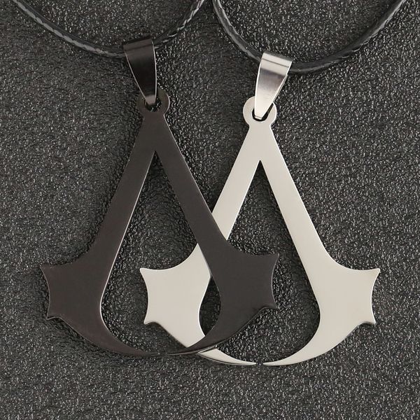 

assassins creed necklace game altair ezio connor desmond pendant leather rope stainless steel jewelry for men women wholesale, Silver