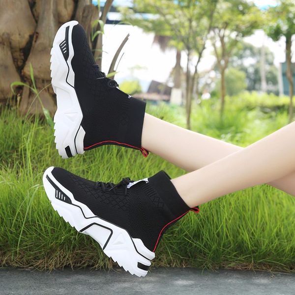 

2019 spring autumn high women sneakers knitted breathable thick sole sock shoes fashion joker running woman shoes y2-44