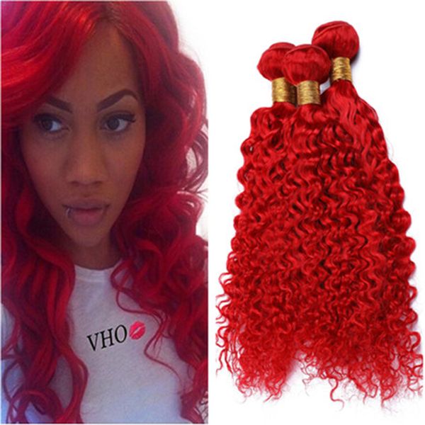 Red Colored Deep Wave Peruvian Hair Bundles Deals Bright Red Deep