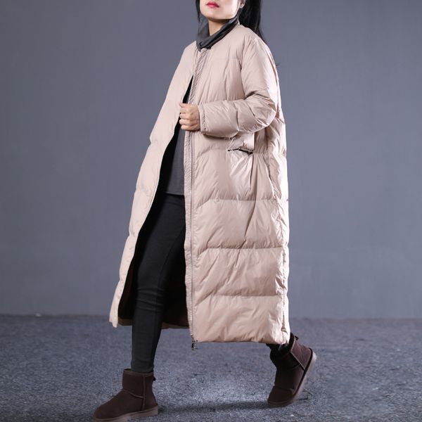 

anti-seasloose and plus-sized literature and art zipper long baseball collar down jacket women's dress, Black;white