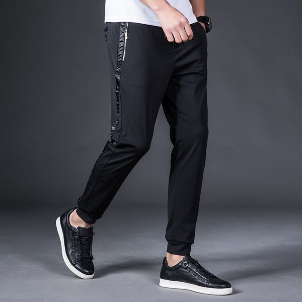 

mrmt 2019 brand summer men's trousers stitching elastic casual pants for male silk slip slim thin size trouser, Black