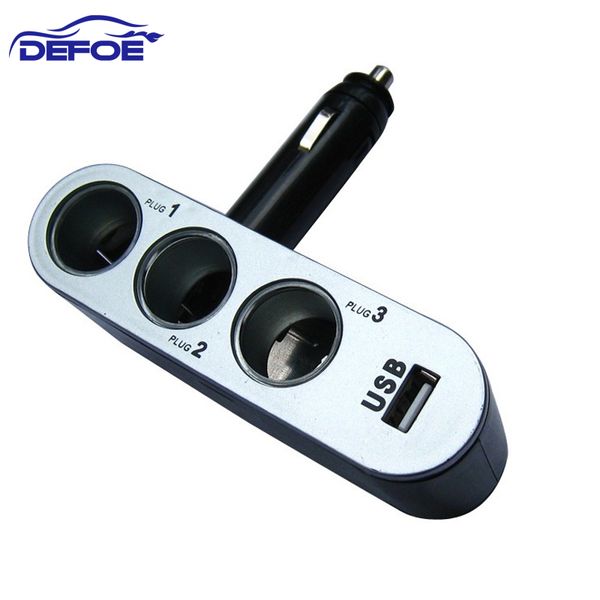 

hipping 3 way auto sockets car cigarette lighter 12v/24v 120w usb out put dc5v 500ma multi socket auto usb car charger