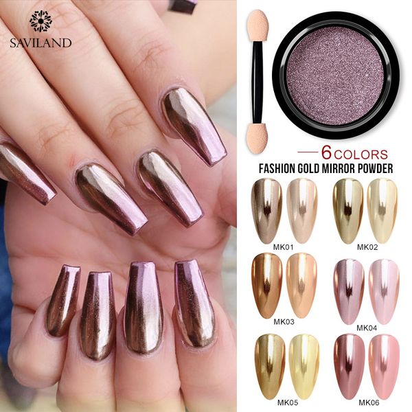 

saviland rose gold mirror powder magic mirror shine nail glitters sequins chrome sponge brush diy for nail art decorations, Red;pink