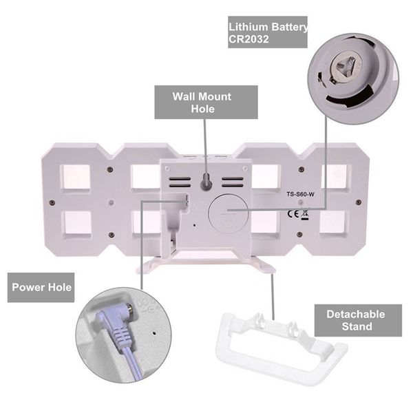 

modern digital 3d led wall clock alarm clocks snooze clock with 12/24 hour display tb sale