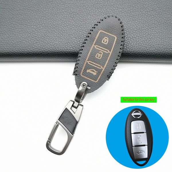 

3 buttons 100% leather car key case for teana qashqai juke key bag protector car cover fob-styling auto accessories