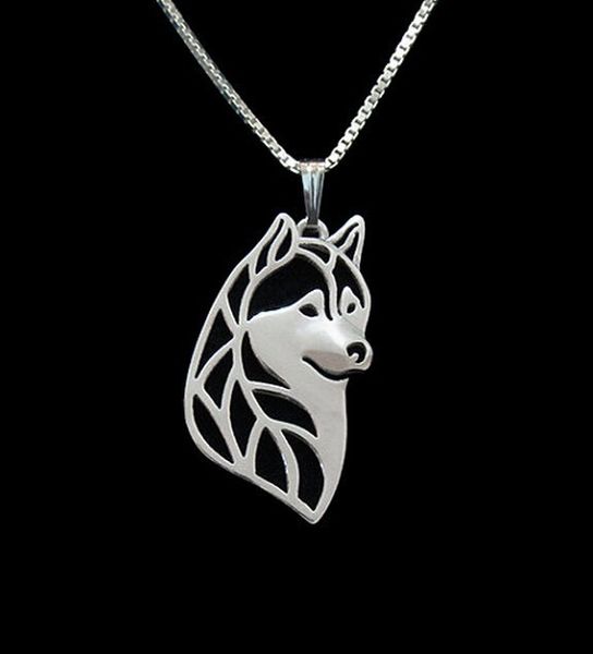 

siberian husky head necklace dog pendant jewelry silver/gold colors plated